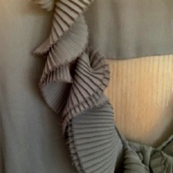 Pamela Dennis Black Sheer Ruffled Blouse Button Front Short Button Sleeves Sz XL - Picture 6 of 6